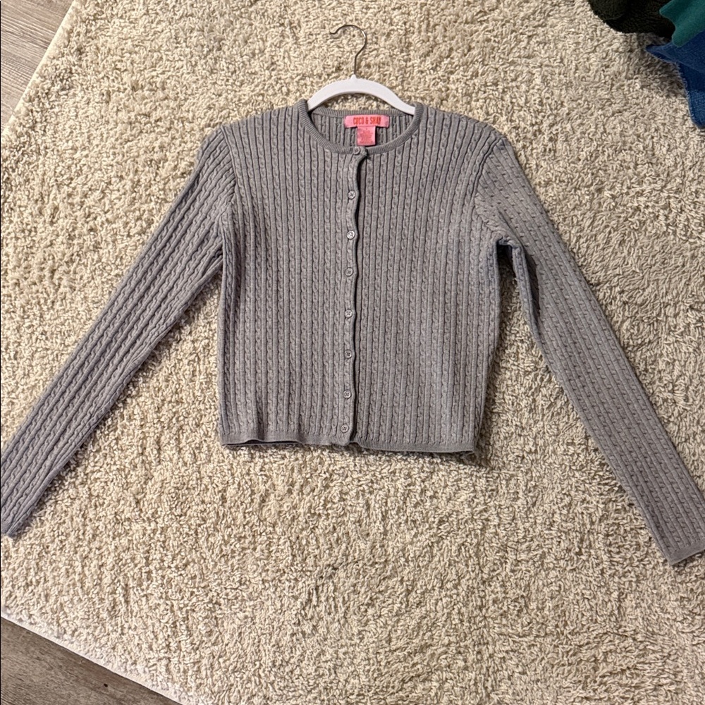 Gray Ribbed Cardigan Sweater